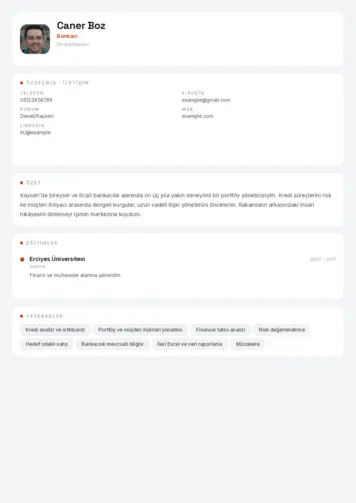 Bankacı CV Örnekleri cv indir